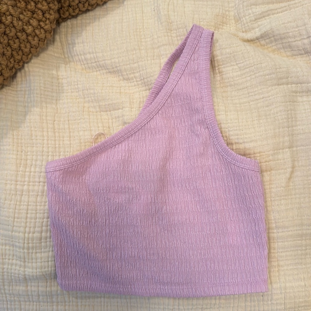 American Eagle Peplum Crop-Top one shoulder lavender size medium